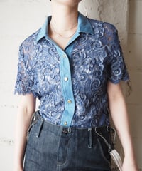 ESCADA Lace×Sequins Open Collar Shirt BL