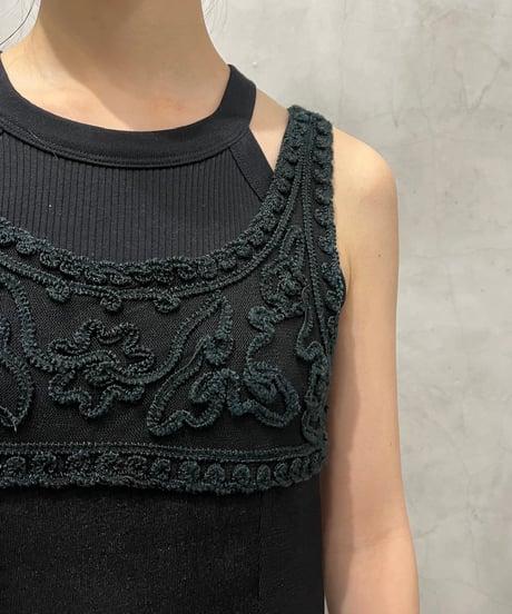 Front Embroidery Spandex Mix Dress BK