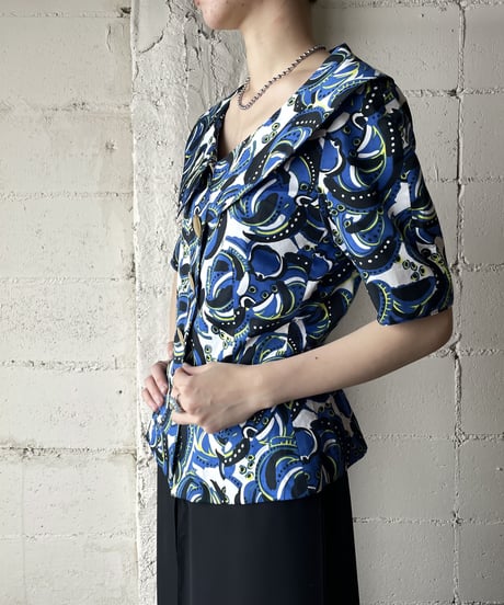 1980's Guy Laroche Big Collar Blouse BL WH