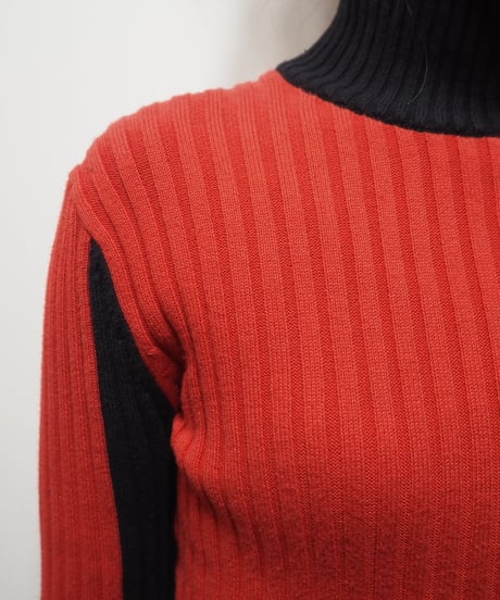 Bicolor Mock Neck Rib Knit RE BK