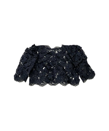 S/S Flower Motif Lace Tops BK