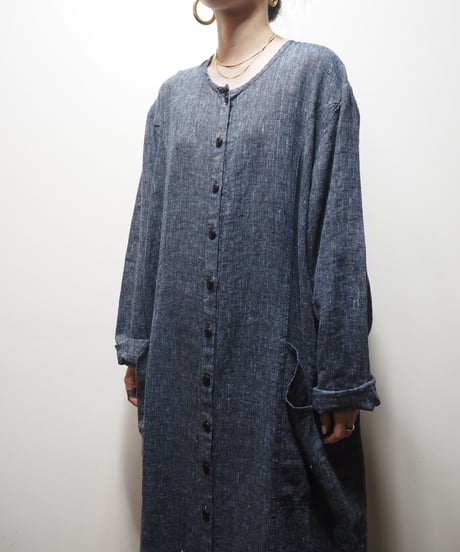 FLAX Collarless Linen Dress BK
