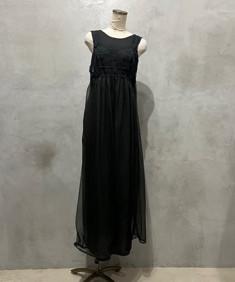 Sheer×Lace N/S Volume Dress BK