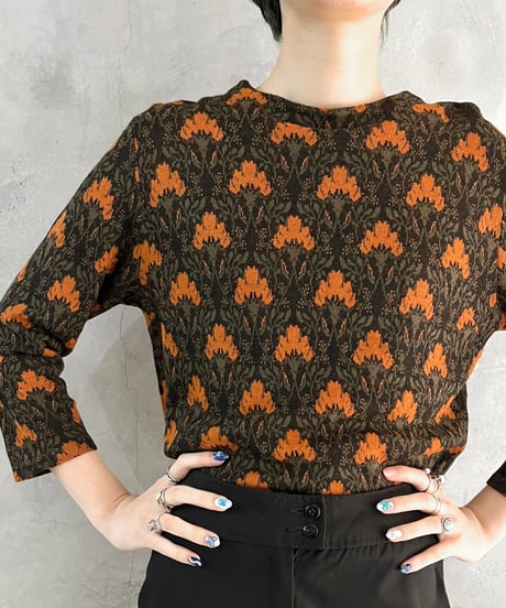 Botanical Pattern Crew Neck Tops BKOR