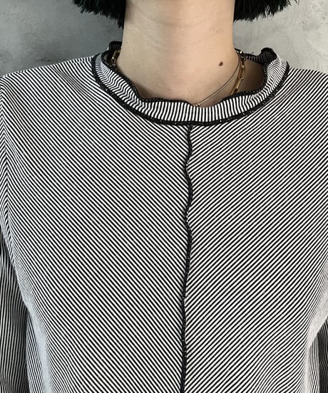 Thin Tripe Pattern Mellow Slit Sleeve Design Cut Sew BKWH