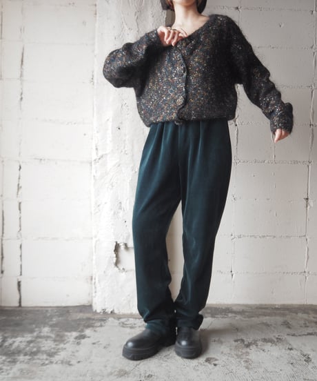 Mix Color Nep Yarn Crew Neck Cardigan BK