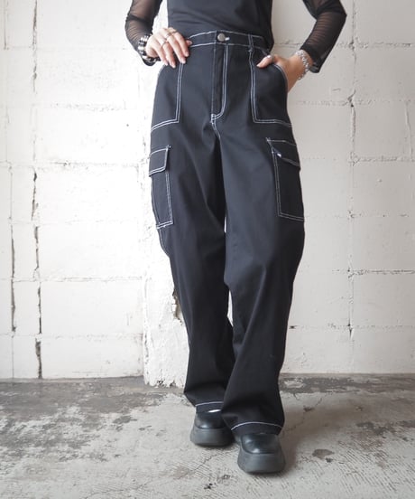 White Stitch Cargo Pants BK