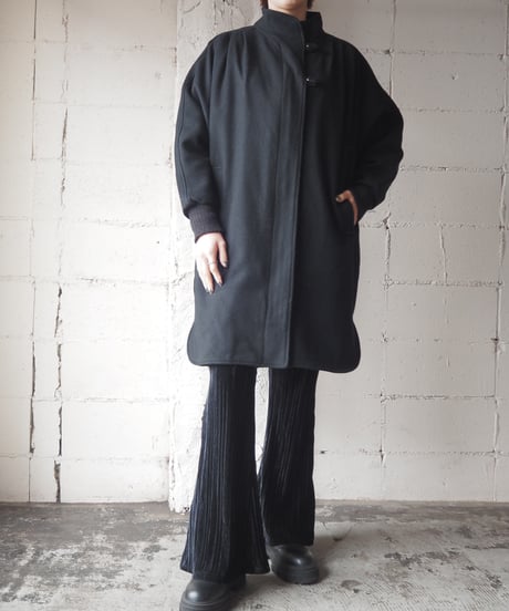 Tuck Shoulder Dolman Sleeve Coat BK