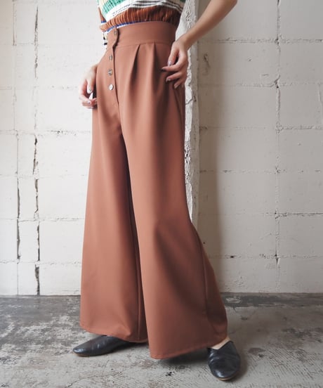 Front Button Tuck Wide Pants BR