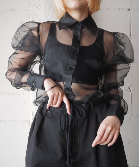 Volume Sleeve Sheer Long Shirt BK