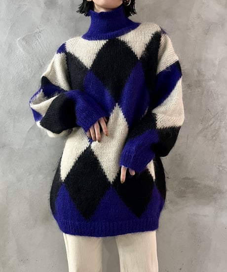 Argyle Highneck Mohair Knit BLBK