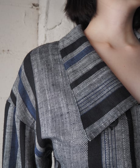 1970-80's EKLEKTIC Striped Double Breasted Dress GY BL NV