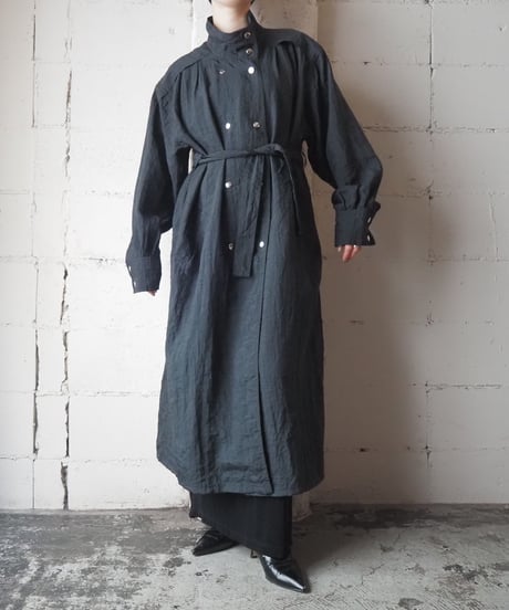 Nylon Double Breasted Belted Coat BK