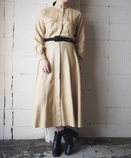 Stand Collar Linen Dress  BE