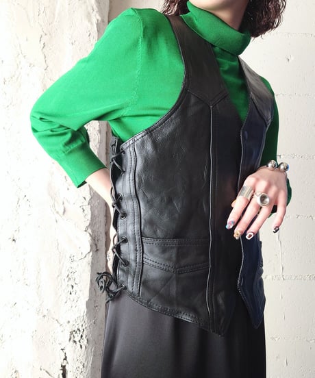 Side Lace Up Leather Vest BK