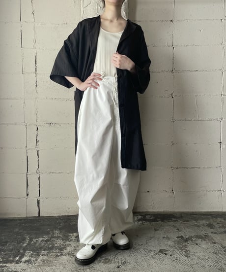 Collarless Nylon Light Coat BK