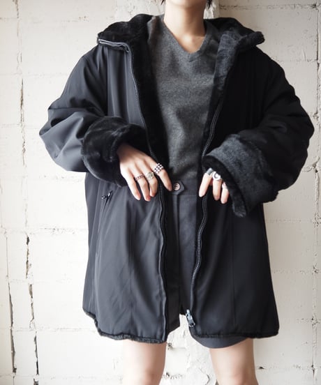 Reversible Stand Collar Fur Coat BK