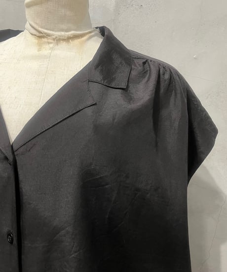 French Sleeve Open Collar Silk Shirt BK