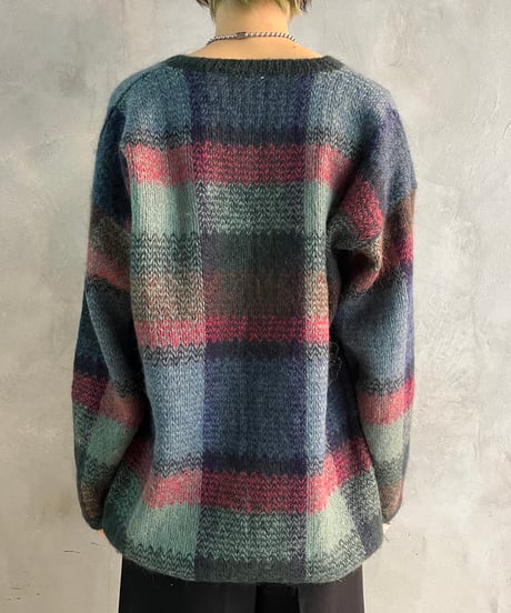 Mohair Vneck Check Knit GNPI