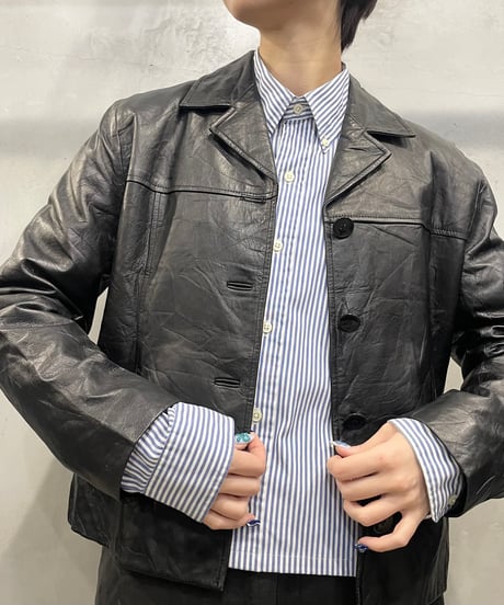 Open Collar Leather Jacket BK