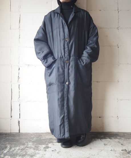 Padded Silk Long Coat BK