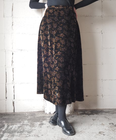 Flower Print Velvet Skirt BK BR