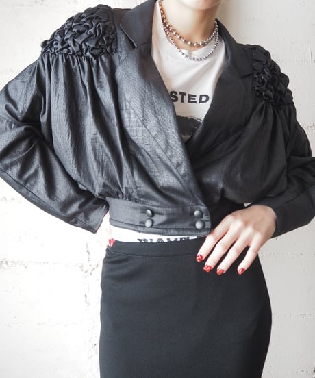 Smocking Shoulder Cropped Jacket BK
