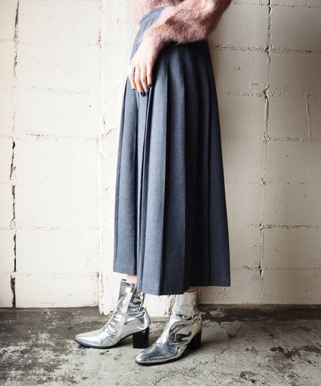 Pleats Long Wool Skirt GR