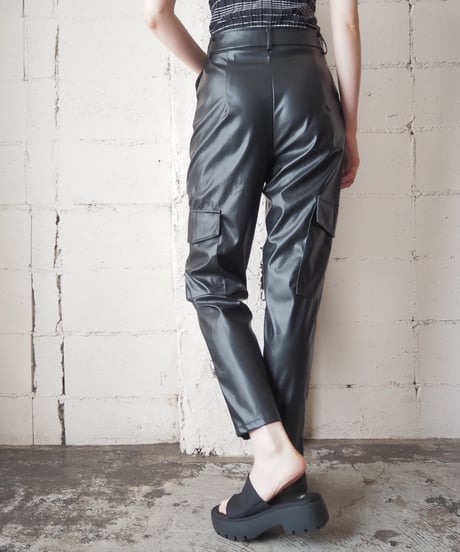 Fake Leather Center Press Pants BK