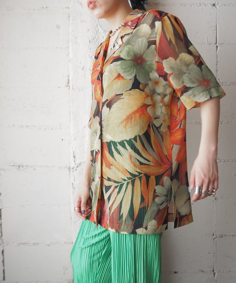 Botanical Pattern Sheer Short Sleeve Shirt ORGN