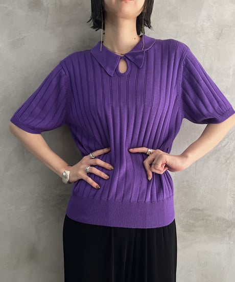 Rib Collar Silk Shirt PUR