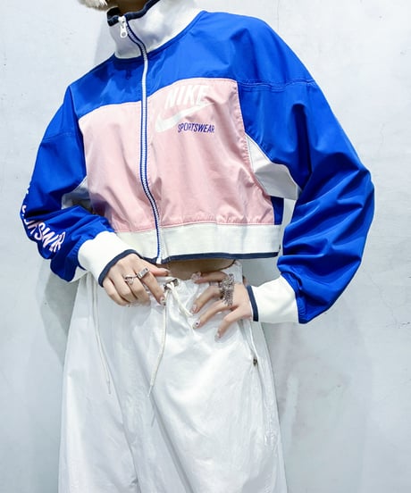 NIKE Tricolor Stand Collar Cropped Jacket BLPIWH