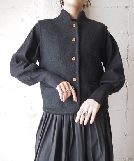 Stand Collar Wool Vest BK