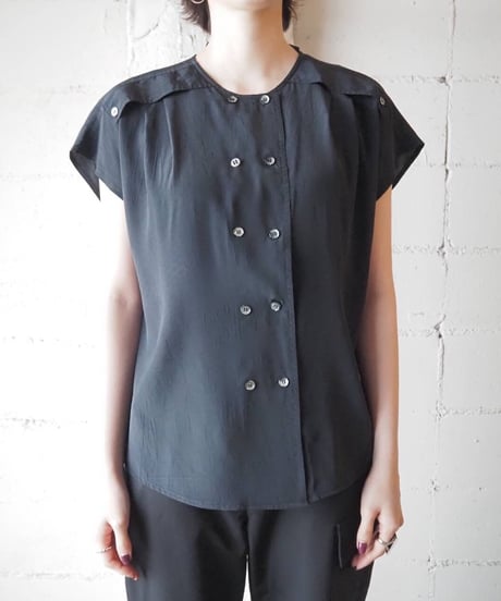Double Breasted Collarless Blouse BK