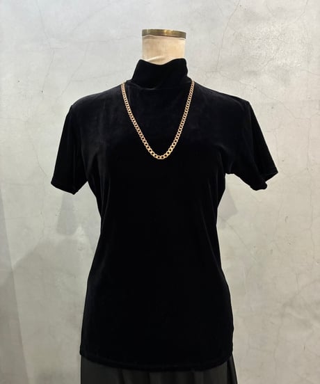S/S Mock Neck Velour Tops BK