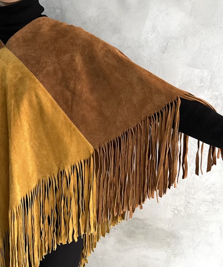 Bicolor Suede Fringe Poncho BRYE