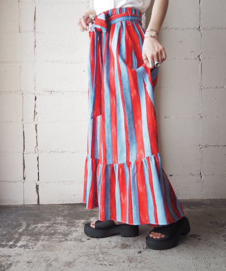 Hand Painted Stripe Skirt BLRE