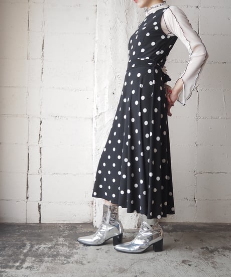 LAUREN Dot  Pattern Sleeveless Dress BKWH