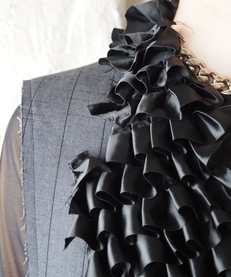 REMAKE Jacket Vest Tiered Frill Collar GRBK
