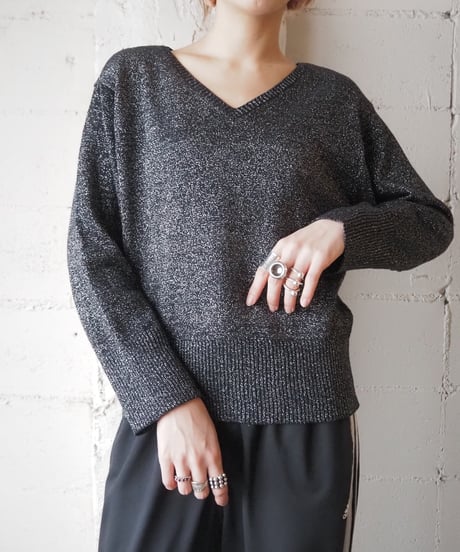 V Neck Lame Knit BKSV