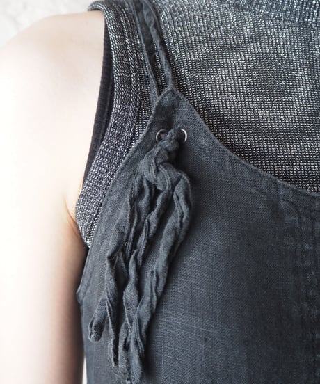 Asymmetry Design Linen Camisole Dress BK