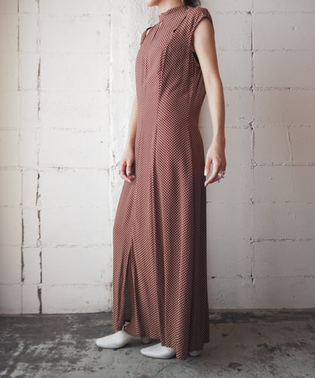 Stand Collar Cutout Design Dot Dress BR