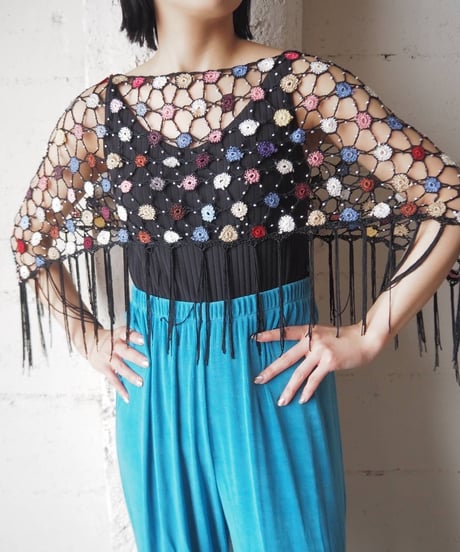 Colorful Crochet×Beads Poncho BKREBLWH