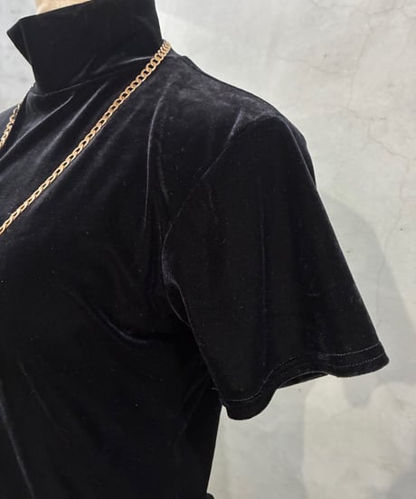 S/S Mock Neck Velour Tops BK