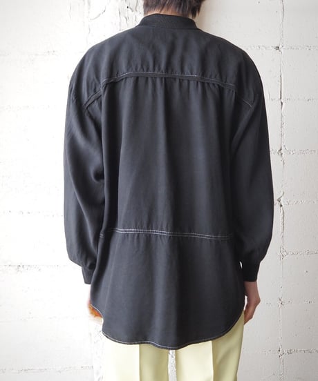 White Stitch Rib Collar Shirt BK