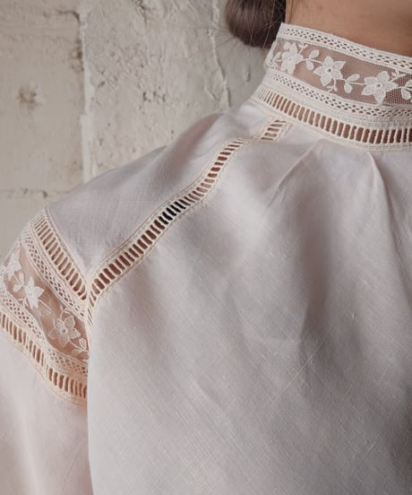 Lace Stand Collar Linen Blouse LPI