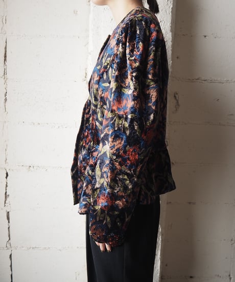 Flower Pattern Velour Cardigan BKREOR