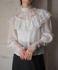 GUNNE SAX Lace Yoke Stand Collar Blouse WH