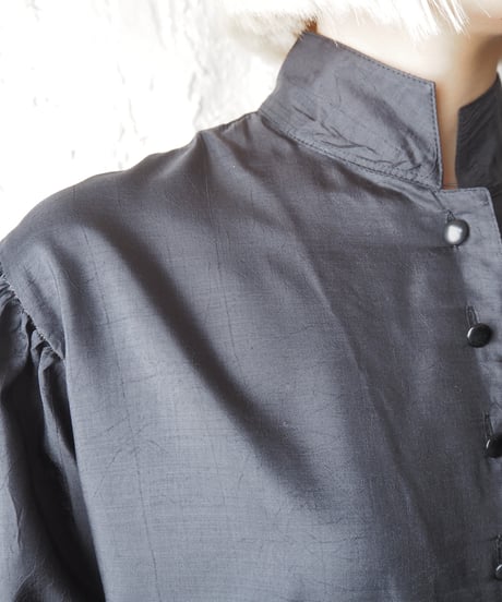1980's Euro Pleated Peplum Stand Collar Shirt BK