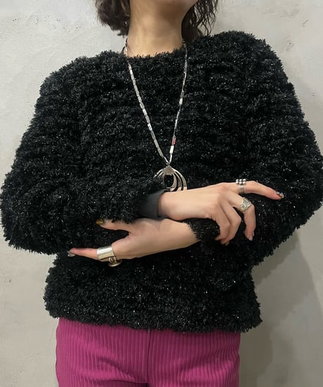 Lame Mix Shaggy Knit BK